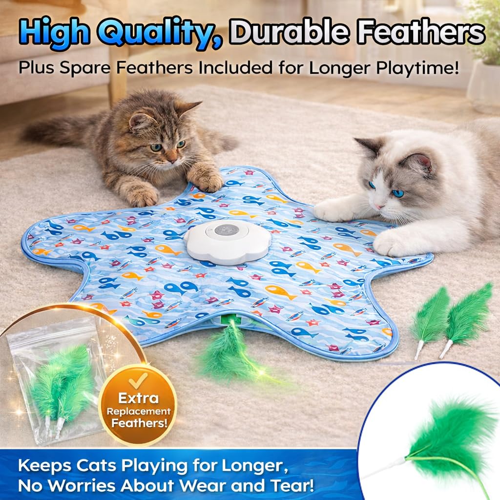 Juguetes interactivos giratorios para gatos con chirriador para jugar interactivo, alivio de la ansiedad, aburrimiento, recargable, movimiento automático, plumas ocultas, juguetes activados por tacto