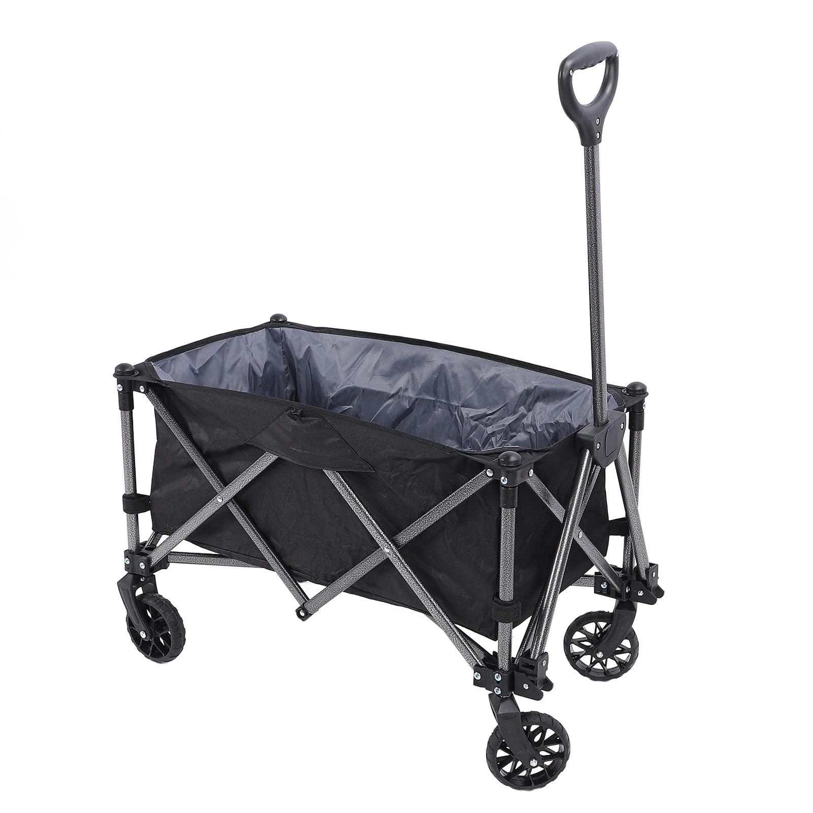 Zusammenklappbarer Wagen, 100 l, Polyester, Stahl, für den Außenbereich, Lebensmittelwagen, Strandwagen für Sport, Einkaufen, Camping, Schwarz