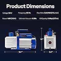 Vista 8 de VIVOHOME 1 bomba de vacío HP 9.6 CFM de doble etapa HVAC y medidor de colector de CA de 4 vías con detector de fugas mangueras de 5 pies