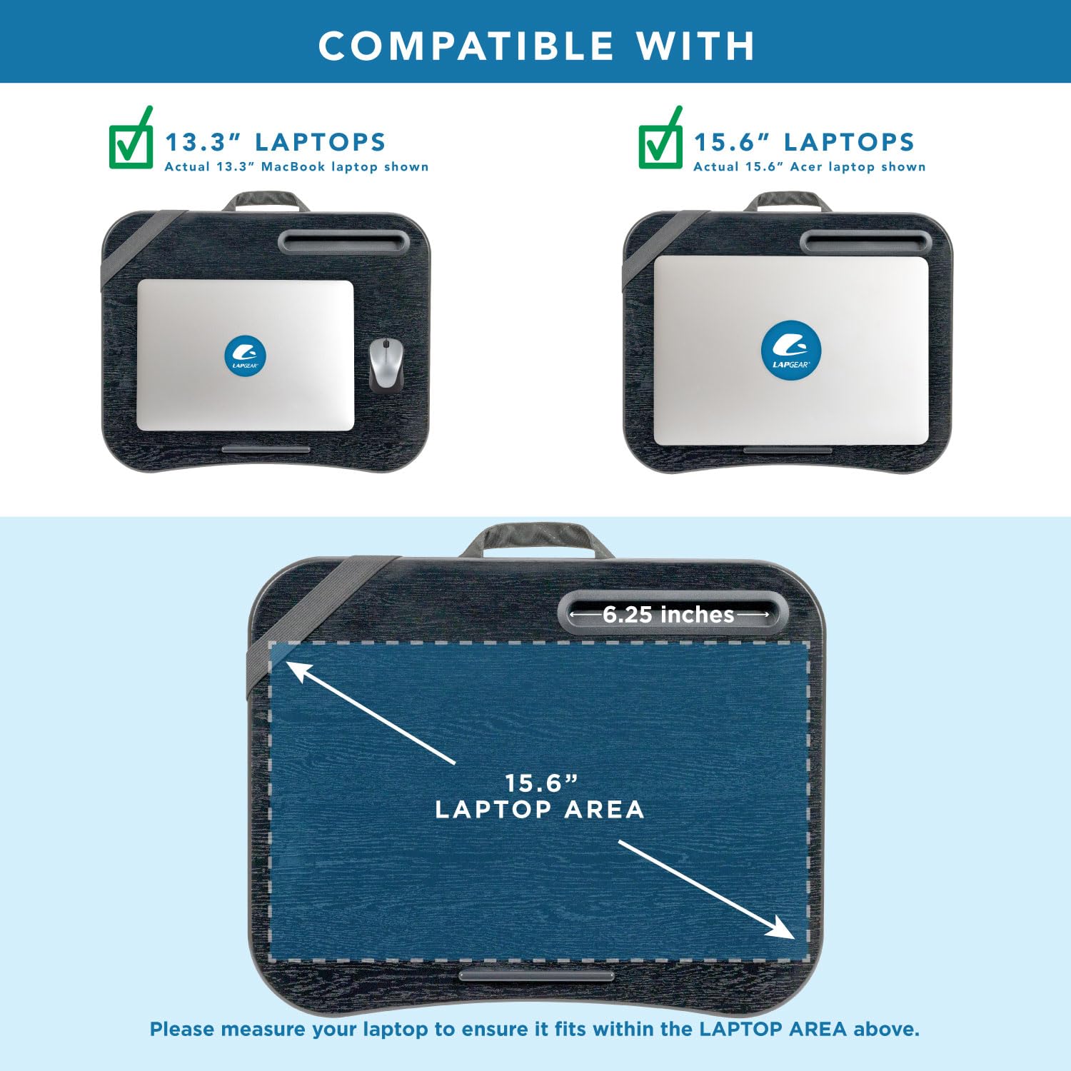 LapGear Scrivania per computer portatili fino a 15,6" con supporto per telefono e supporto per dispositivi, motivo a rombi grigi, stile n. 45438