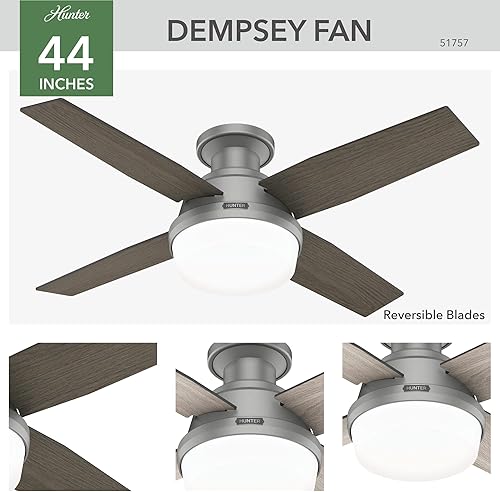 Miniatura 2 de Hunter Ventilador de techo interior de 44 pulgadas con luz LED y control remoto, ventilador de techo moderno, montaje de perfil bajo, 4 cuchillas,