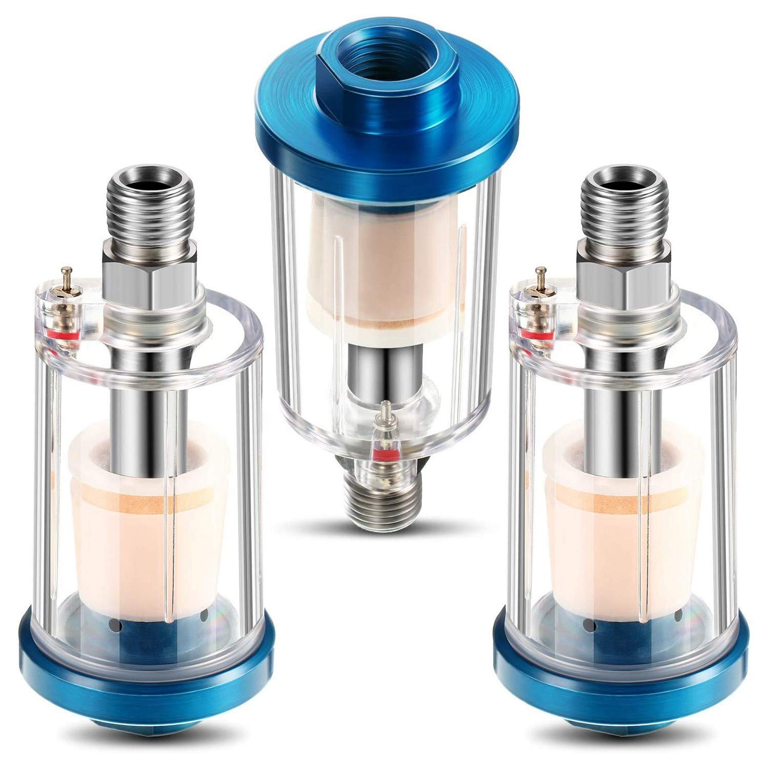 2 Mini Filtres à Air Pour Aérographe - Séparateur D'eau Et D'humidité, Raccords 1/8 Pouce - Bleu
