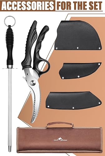 Miniatura 5 de Purple Dragon Juego de Cuchillos de Carnicero – Juego de 9 Piezas de Cuchillos de Chef – Cuchillos de Chef Serbios Forjados a Mano Cuchilla de