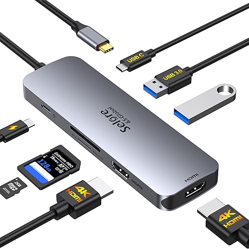 Miniatura 9 de Estación de acoplamiento Selore USB C de monitor dual, estación de acoplamiento para portátil, estación de acoplamiento 14 en 1 con 3 monitores con