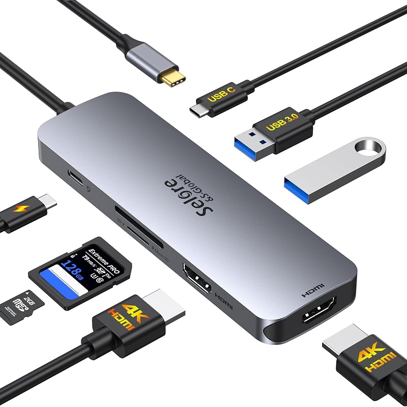 Selore USB C Docking Station Dual Monitor, USB C to Dual HDMI Adapter | Dual 4K@60Hz HDMI Ports, PD Charging, SD/microSD, USB A&C 3.0 Ports,Laptop Docking Station for Dell XPS/HP/Lenovo/Surface etc