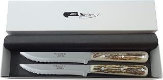 Luxury Country Style Steak Knife - Set of 2 - Authentic Stag Horn Handle - Serrated Edge