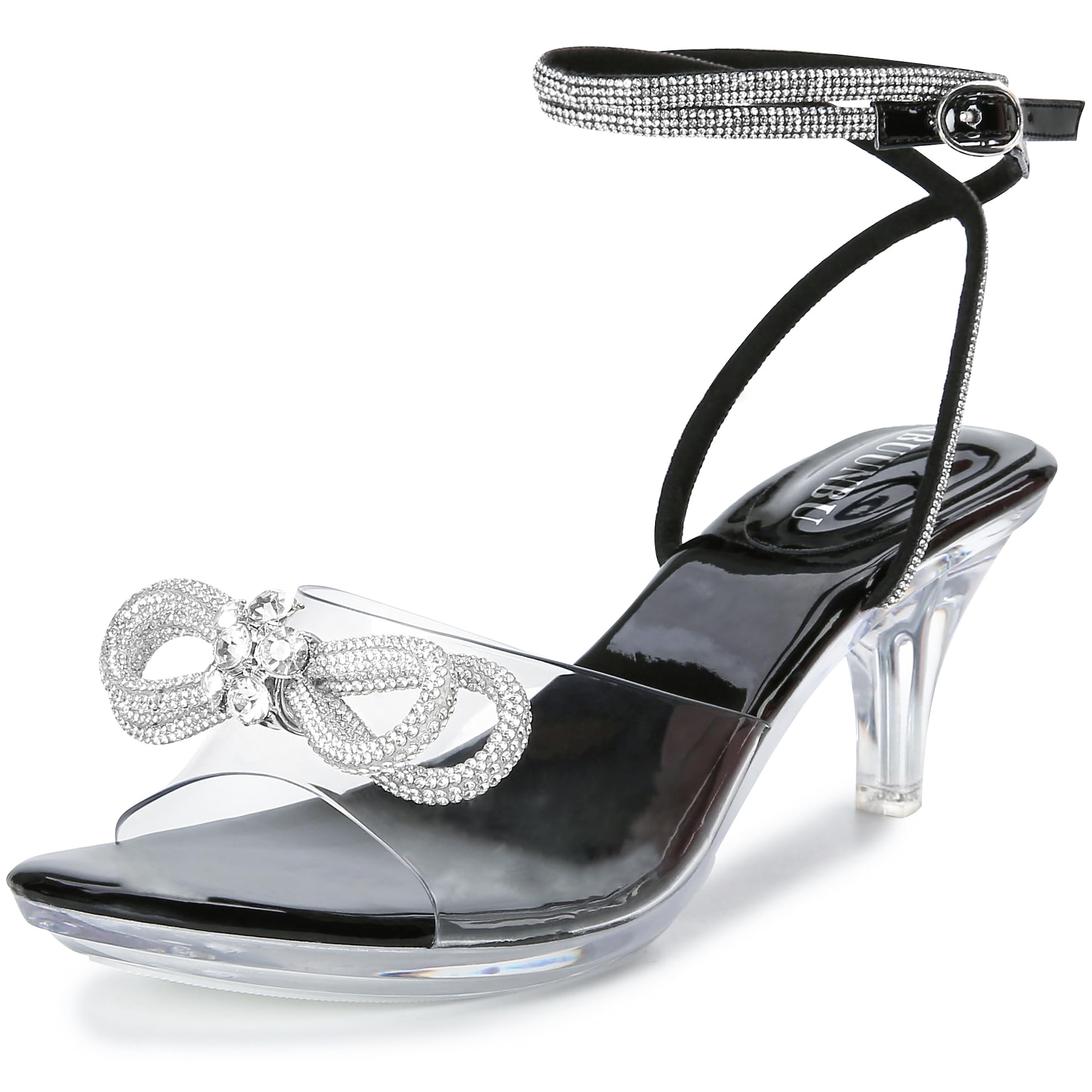 NBUUNBU Rhinestone Bowknot Strappy Clear Heels for Women - Ankle Strap Platform Sandals With Transparent High Heel - Sexy ...