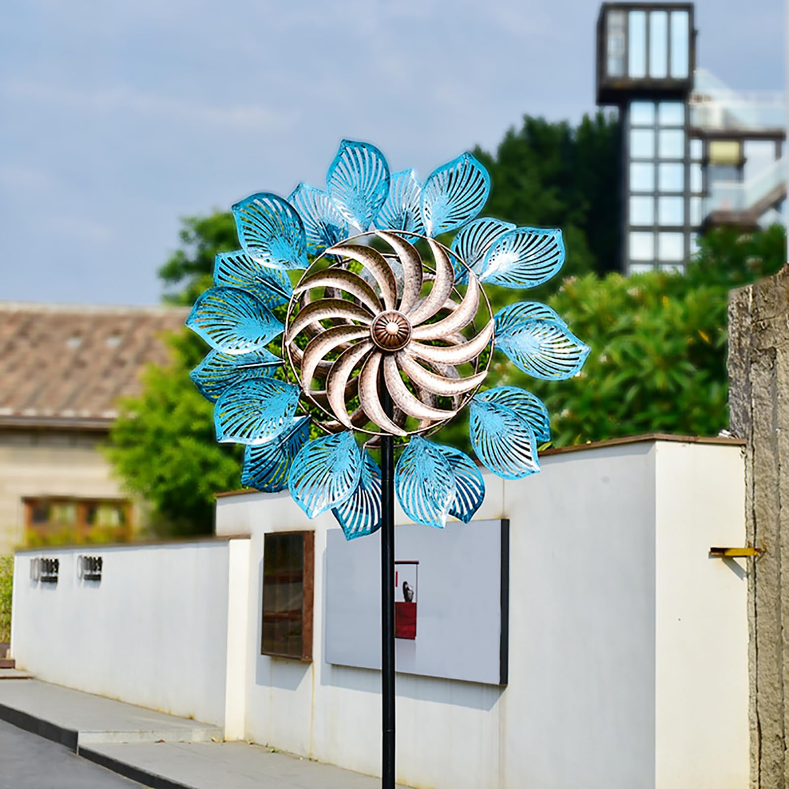 Girandola a Vento in Metallo,200cm Grandi Mulini A Vento da Giardino Girevole a 360 Gradi,Mulino a Vento for Giardino Esterno Terrazza Decorazione del Paesaggio del Cortile del Prato