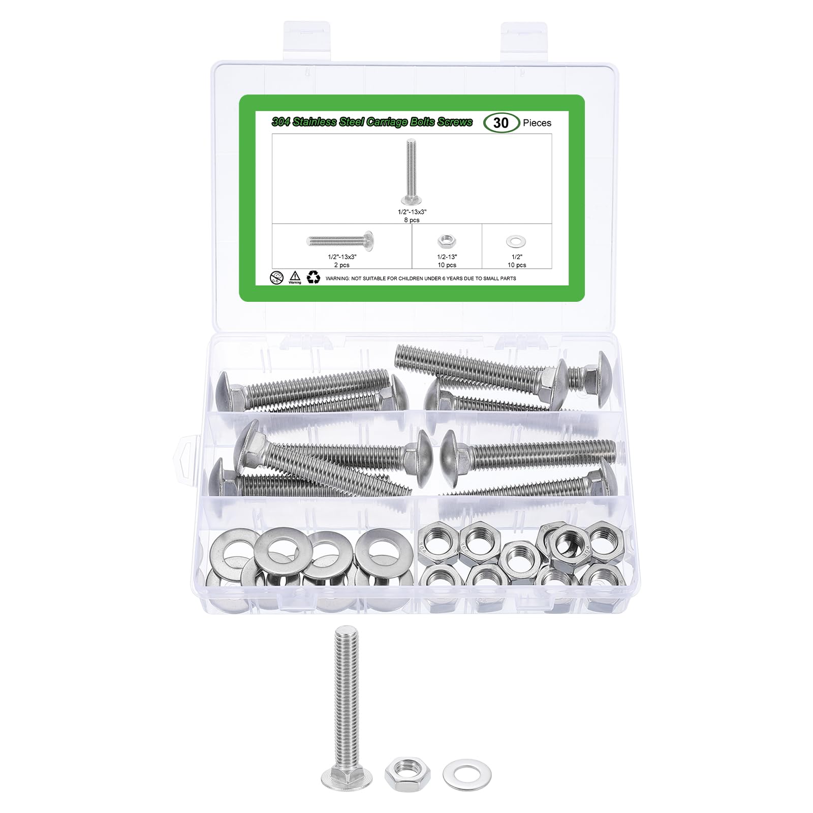QUARKZMAN 10 Set Kit Bulloni E Dadi A Testa Tonda 1/2"-13x3" Argento