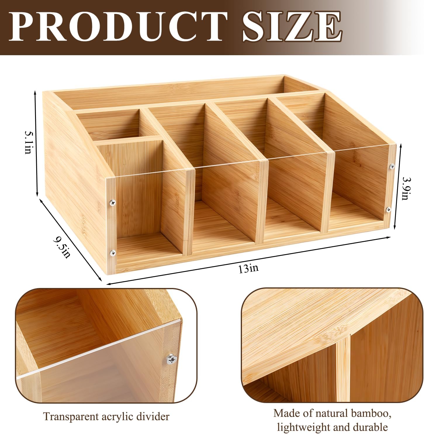 Bamboo Coffee Station Organizer for Countertop, 6 Compartments Coffee Bar Accessories Organizer, No-Assembly Farmhouse Coffee Caddy for Tea Bags, Pods, Syrup, Cups, Straws