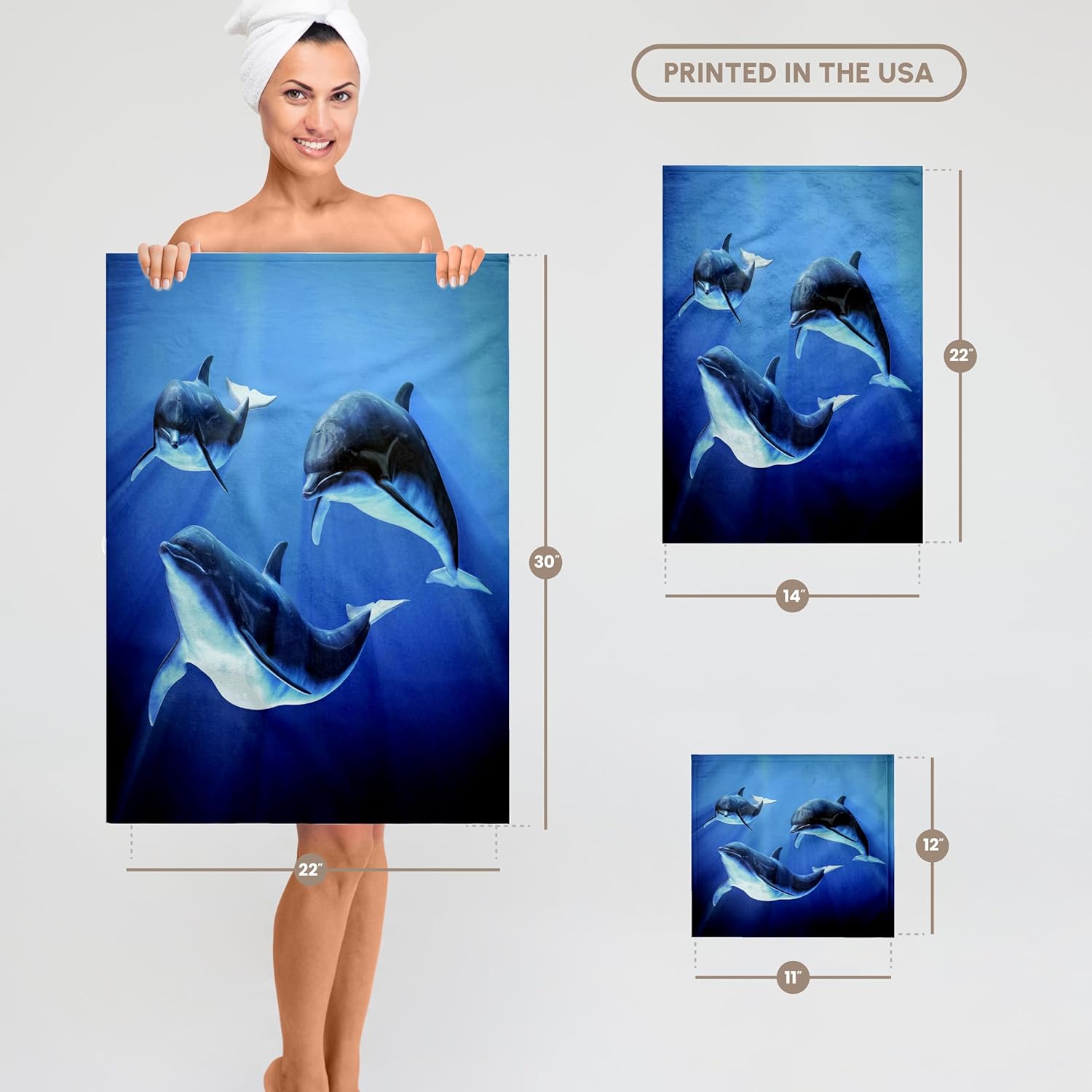 3dRose Dolphin Trio Swimming 22x30 Bath Hand Pool Towel