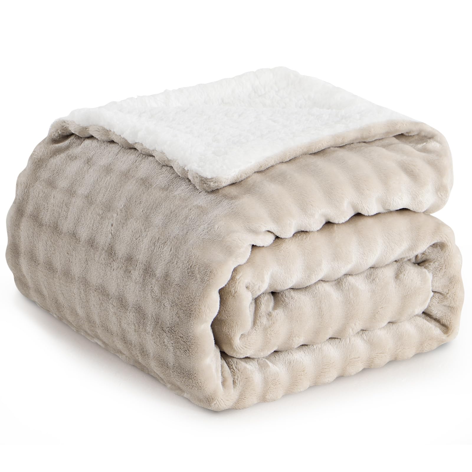 RUIKASI Winter Bed Blanket for 90/135 Bed, Sherpa Flannel Reversible Sheepskin Blanket, Soft to the Touch, Warm and Breathable for Sofa or Bedroom (Beige, 150 x 200 cm) OEKO-TEX STANDARD 100