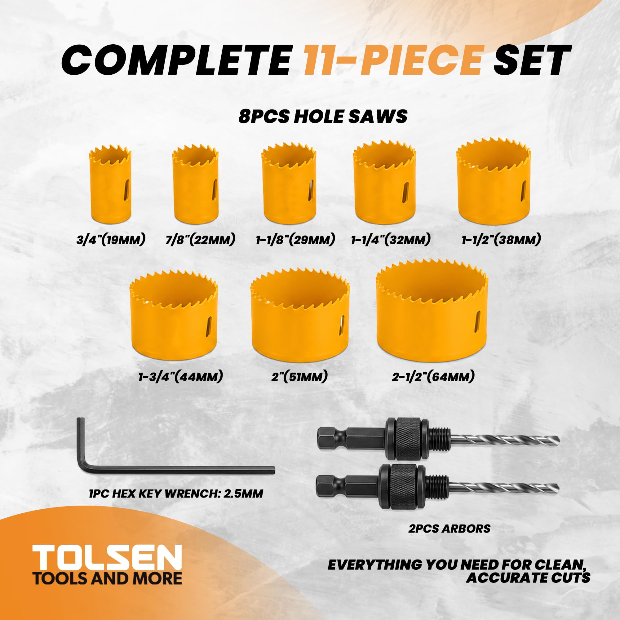 11pc Hole saw set (19mm - 64mm)
