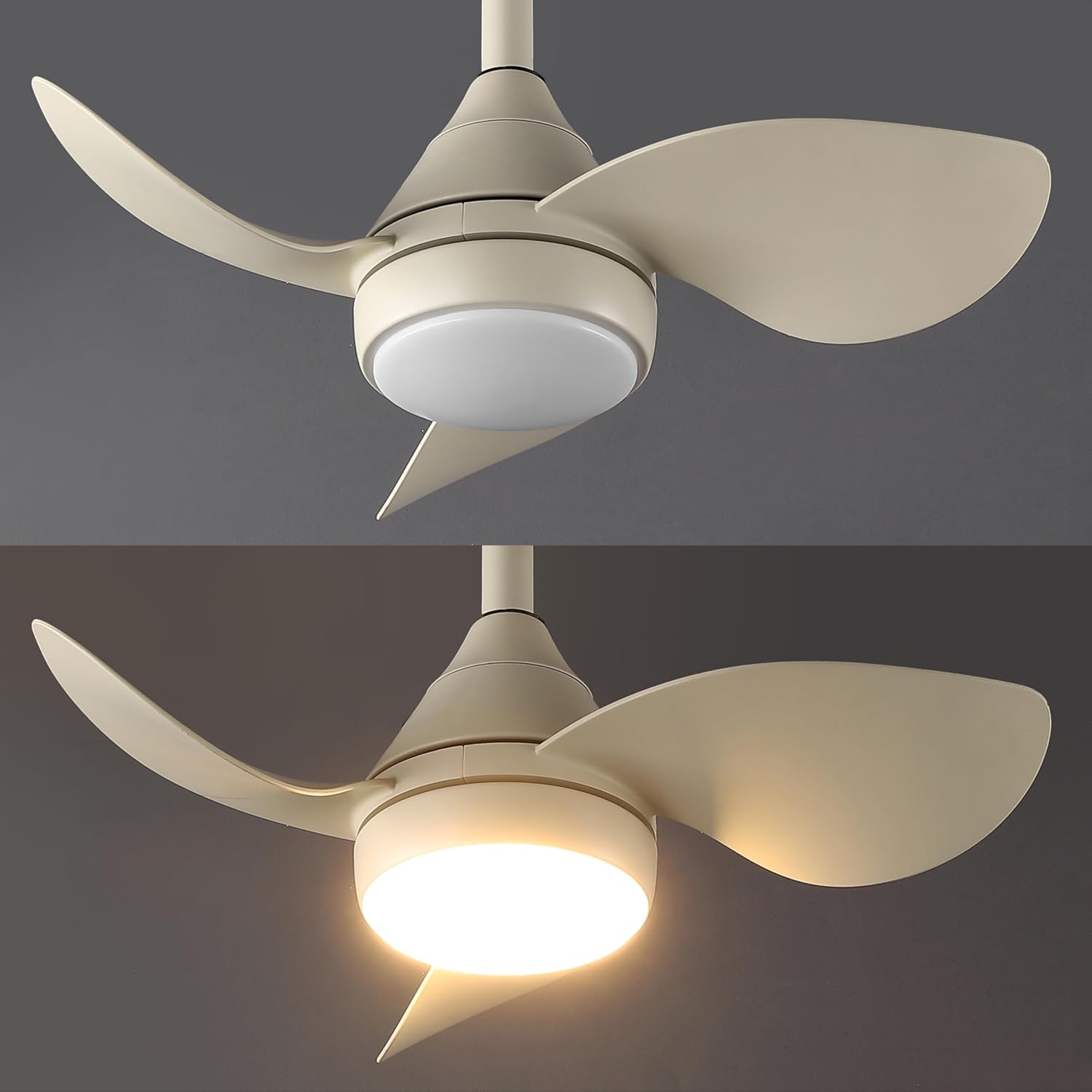 OVAL AIR AIR8000E Albini 22" Contemporary Minimalist 6-Speed Metal Mobile-App/Remote-Controlled Dimmable Smart Integrated LED Ceiling Fan for Living Room, Bedroom, Office, Sienna Sandy Beige