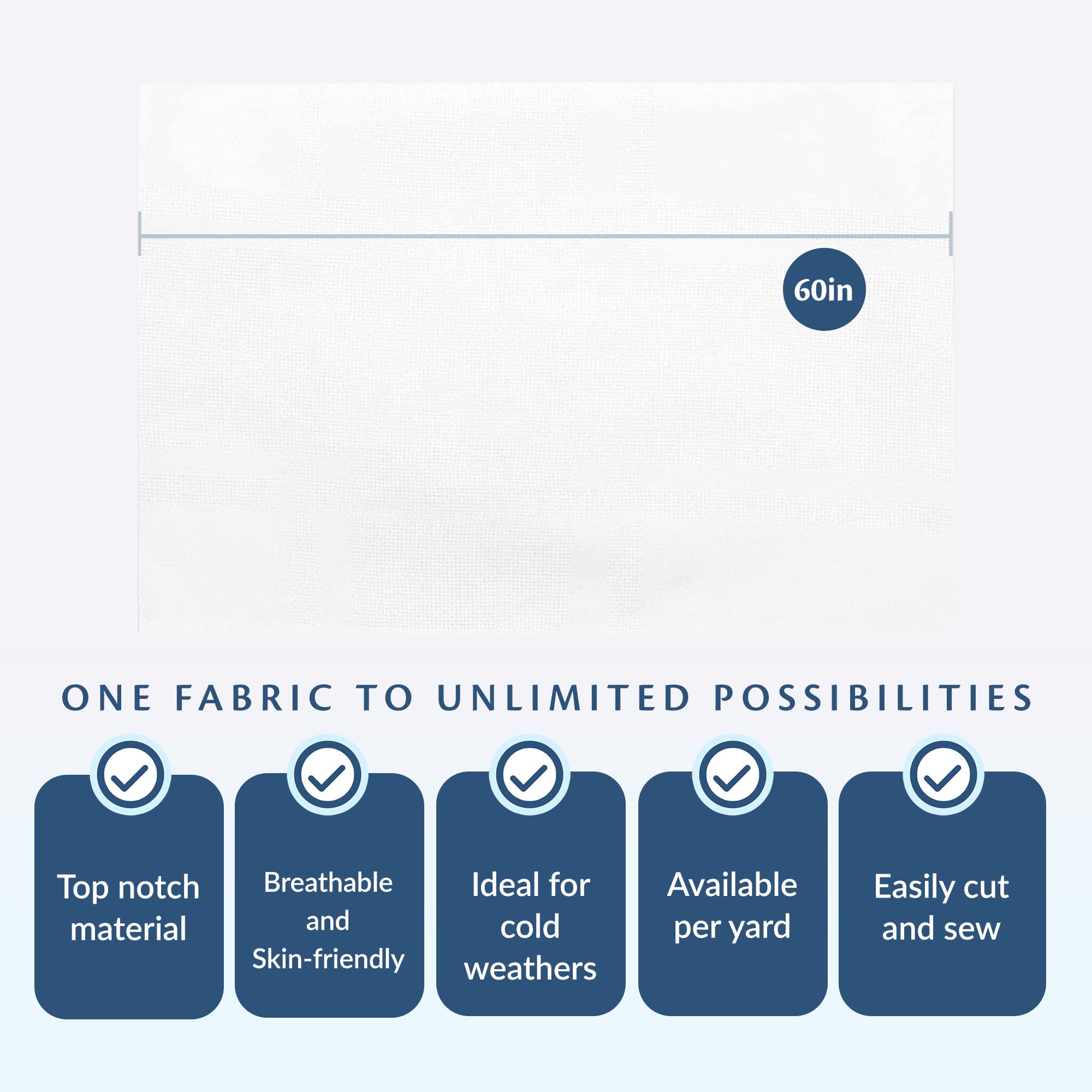 Tela De Franela Blanca De 60 Pulgadas De Ancho - Por Yarda, Ideal Para Manualidades, Mascarillas Y Proyectos Escolares | Suave Y Versátil