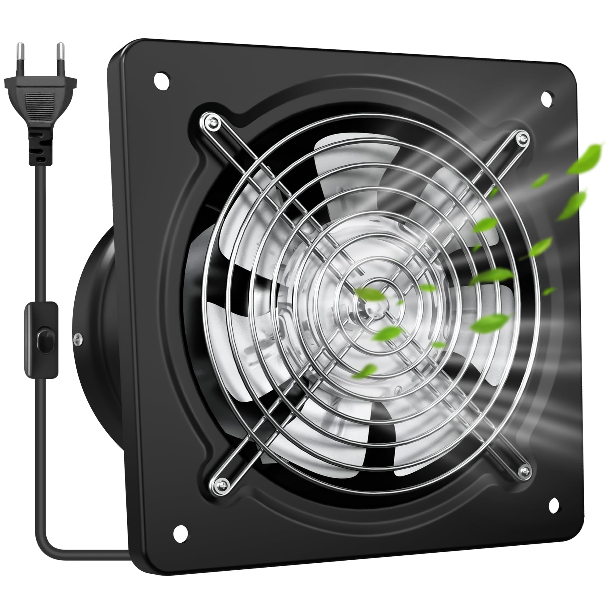 250mm Extractor Industrial de Alta Potencia 1680m³/h Silencioso con VÔlvula Antirretorno, Extractor de Aire para Baño, Cocina y Garaje, Negro