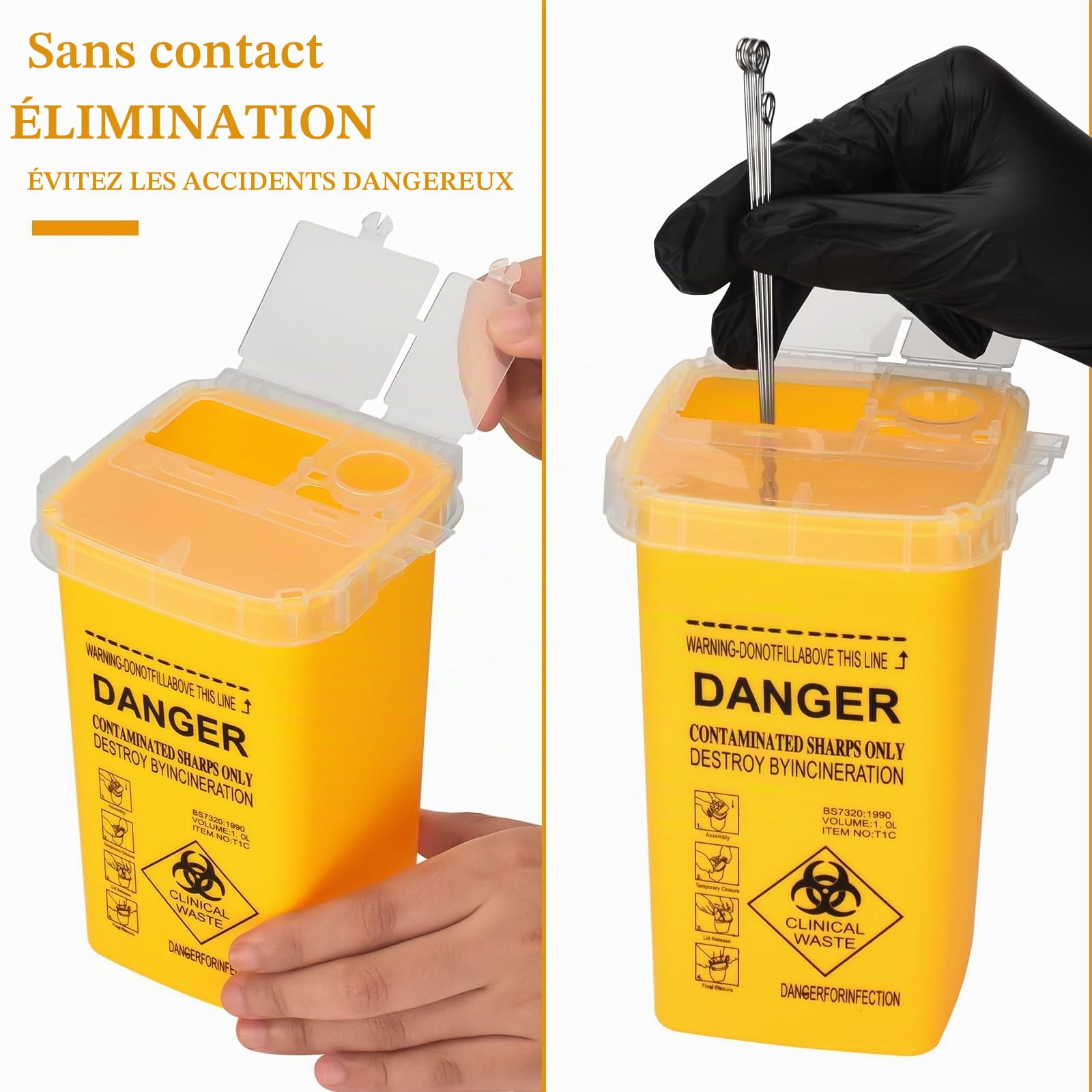 BoîTe Pointue Pour Conteneur D'Aiguilles ATOMUS 1L Tatouage En Plastique Conteneur Pointu Tatouage éLimination MéDicale BoîTe à DéChets D'Aiguille Biohazard Lock Container Tattoo Supplies (1PCJaune)
