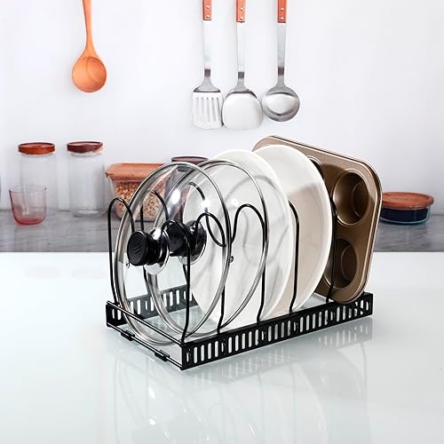 Miniatura 6 de Organizador de ollas y sartenes para gabinete, paquete de 2 organizadores de tapas de ollas, o 1 estante expandible para ollas para gabinete de