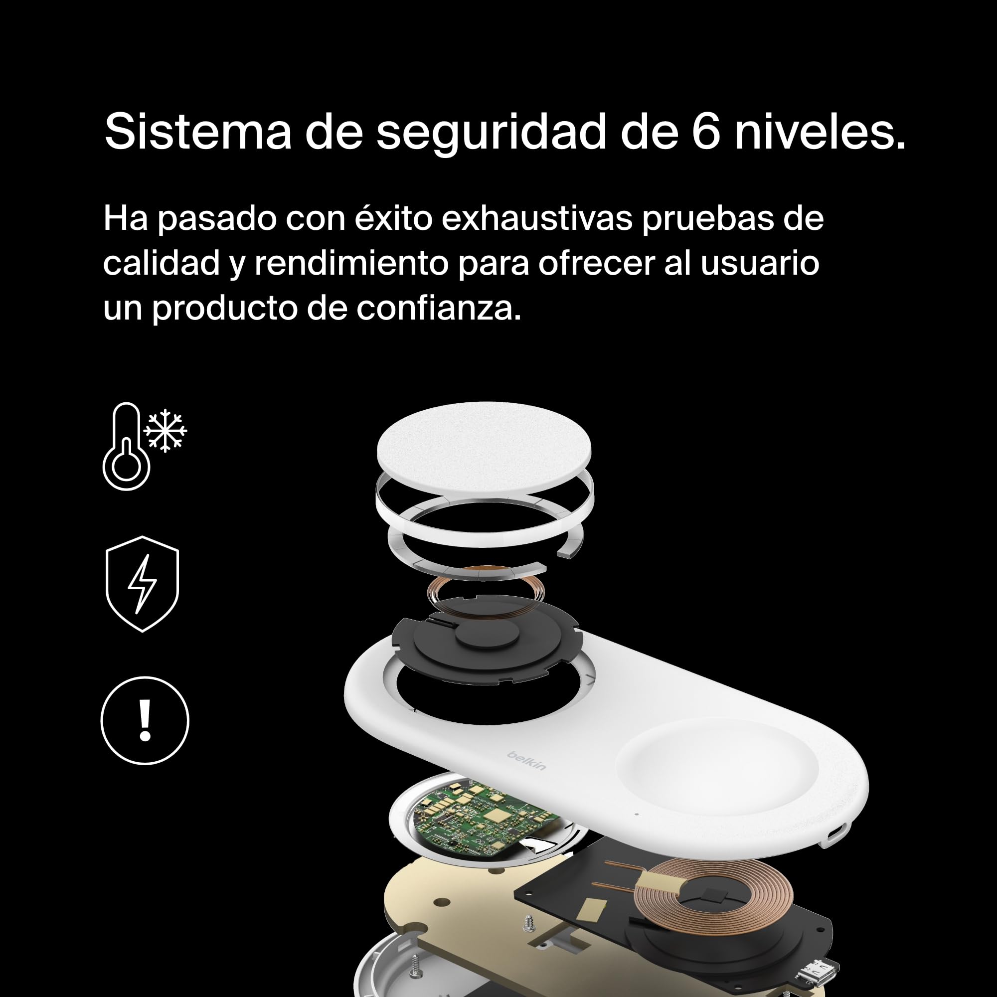Belkin BoostCharge Pro Cargador Inalámbrico 2 en 1 con tecnología Magnética Qi2, 15W, Estacion de Carga Rápida Inalámbrica Compatible con Magsafe para iPhone 17, Air, Pixelsnap, AirPods - Blanco