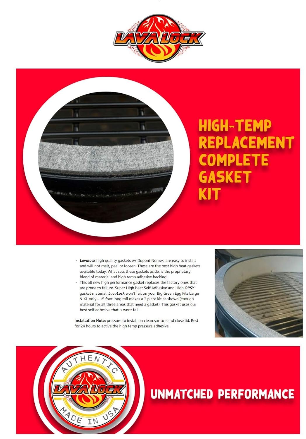 Nomex High-Temp Replacement Complete Gasket Kit for Lg XL Big Green Egg Ceramic Lid Top