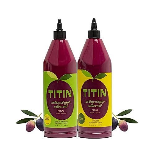 TITIN Paquete doble de aceite de oliva virgen extra, acabado picual y juego de cocina diaria de España (Jaén), alto contenido de polifenol prensado