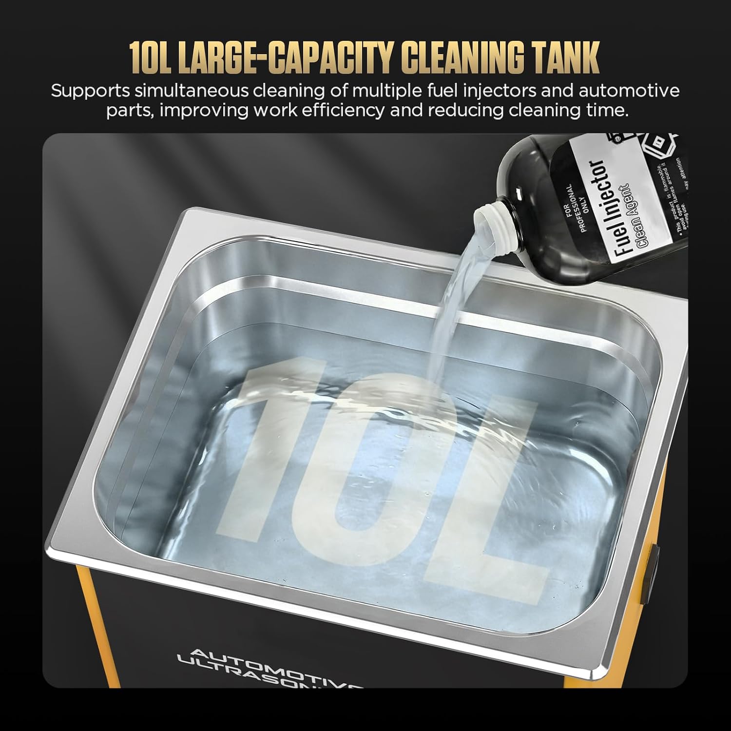 CT85 10L Automotive Ultrasonic Cleaner, 40kHz Industrial Parts Cleaning Machine with Heater and Degas Mode, Fuel Injector Cleaner for Carburetors, Engine Parts and Metal Components