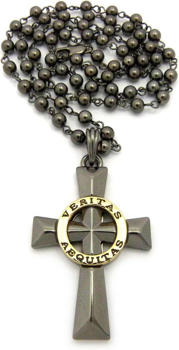 Fashion 21 Veritas Aequitas Cross Pendant 6mm 30" Bead Chain Necklace