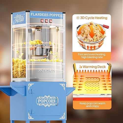 Miniatura 2 de ROVSUN Máquina de palomitas de maíz con carrito, ruedas y hervidor de 10 onzas que hace hasta 4 galones certificado ETL, máquina de palomitas de