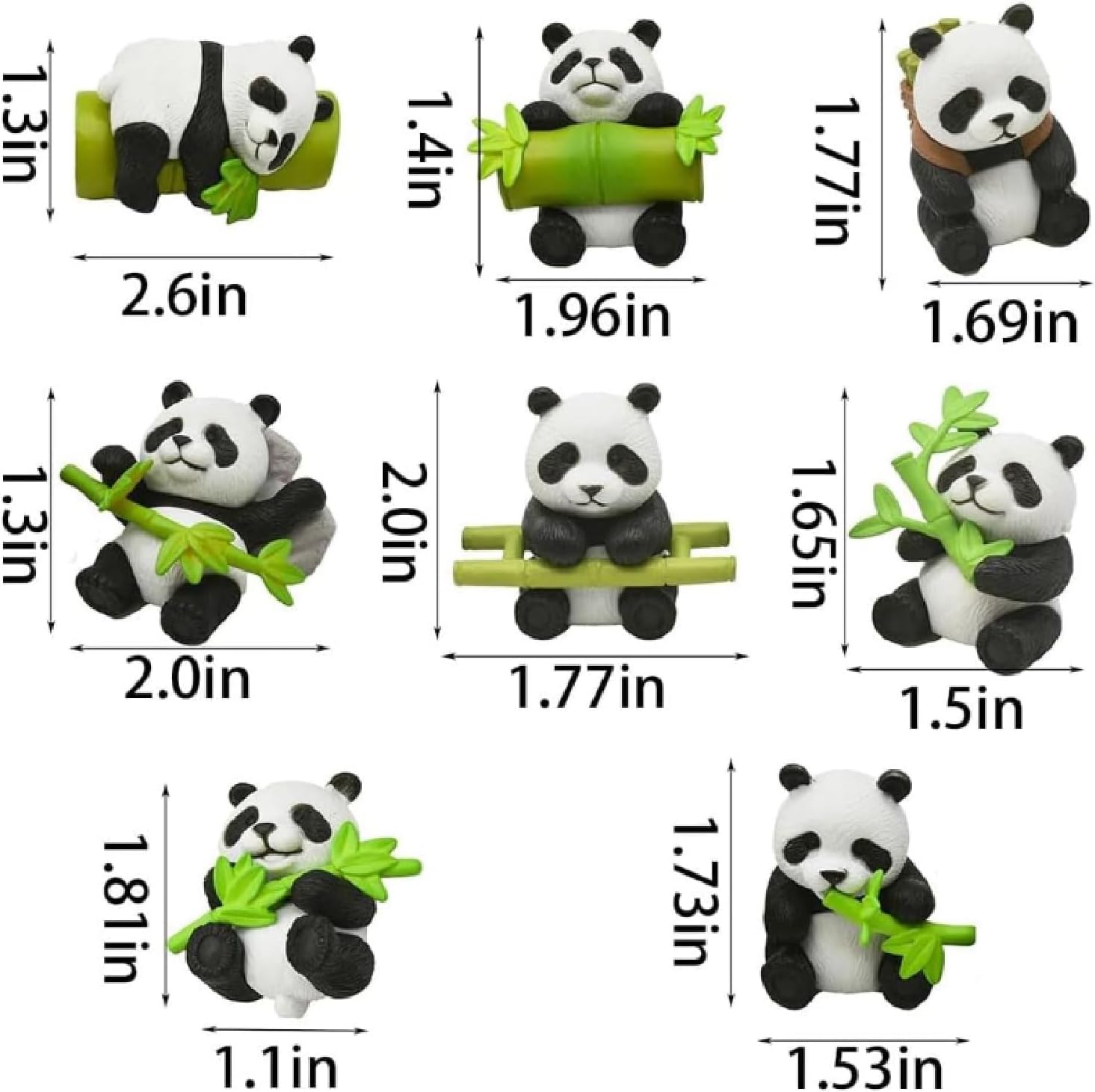 8 PCS Mini Panda Figurine, Cute Resin Panda Statue Pandas Cake Topper Decor DIY Miniature Landscape Little Bears with Bamboo for Party Micro Landscape Ornaments Garden DIY Kit
