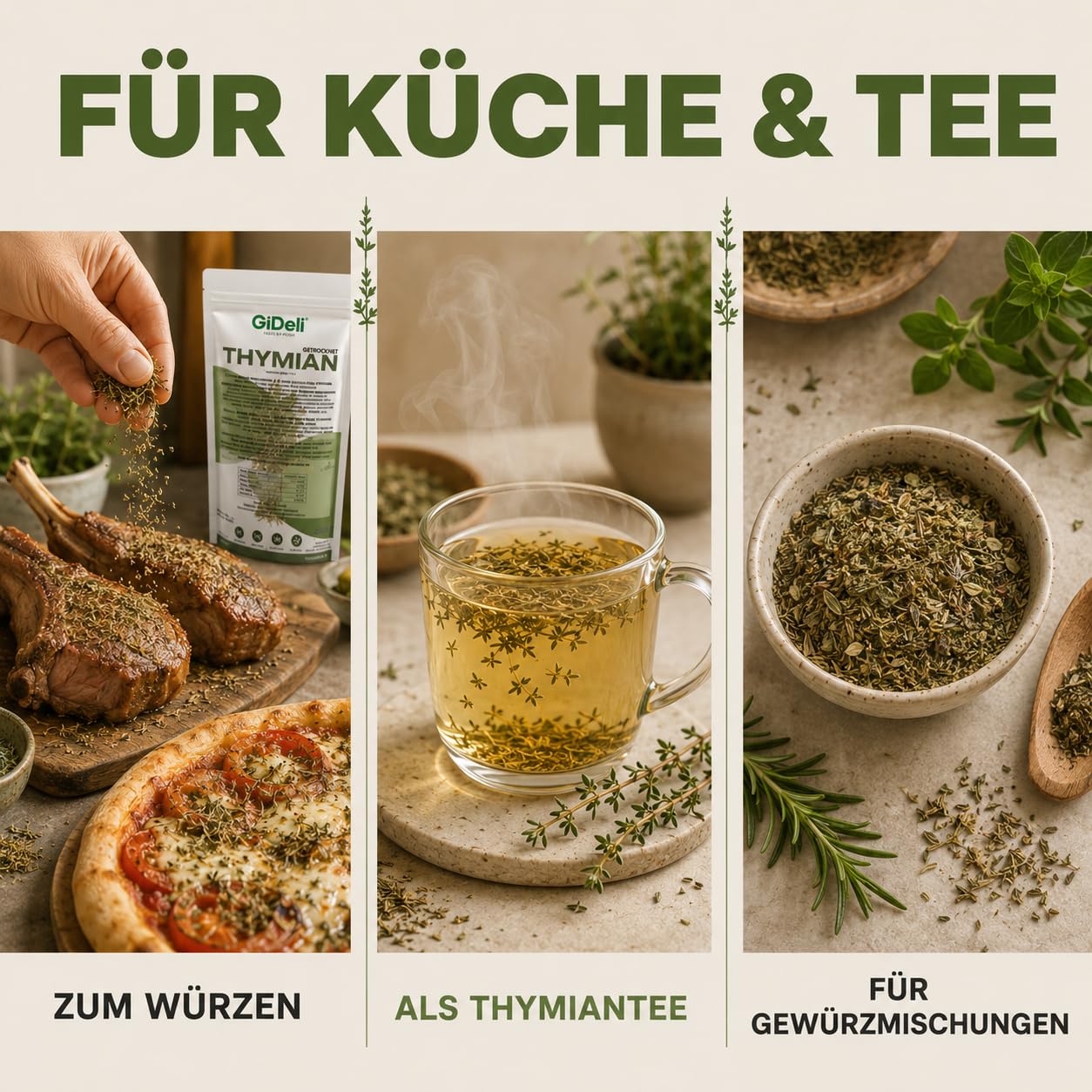 GiDeli Thymian Getrocknet 2x5kg - 100% Naturprodukt ohne Zusätze - Schonend Gerebelt mit Intensivem Aroma - Hitzebeständig zum Mitkochen - Ideal für Fleisch, Pizza, Suppen & Mediterrane Gerichte