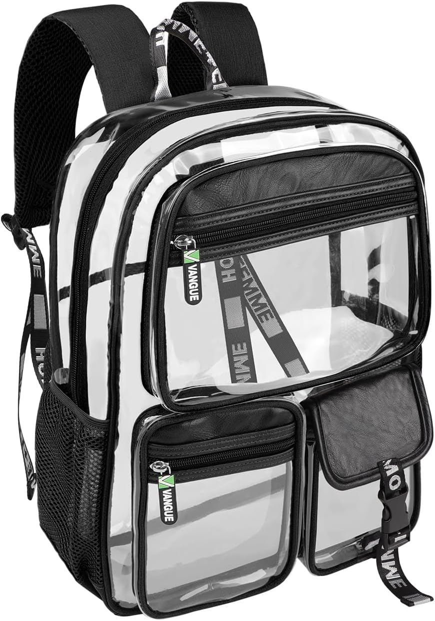 Vangue Clear Backpack Stadium Approved Heavy Duty Clear Bookbag with Padded Straps for Sport Events