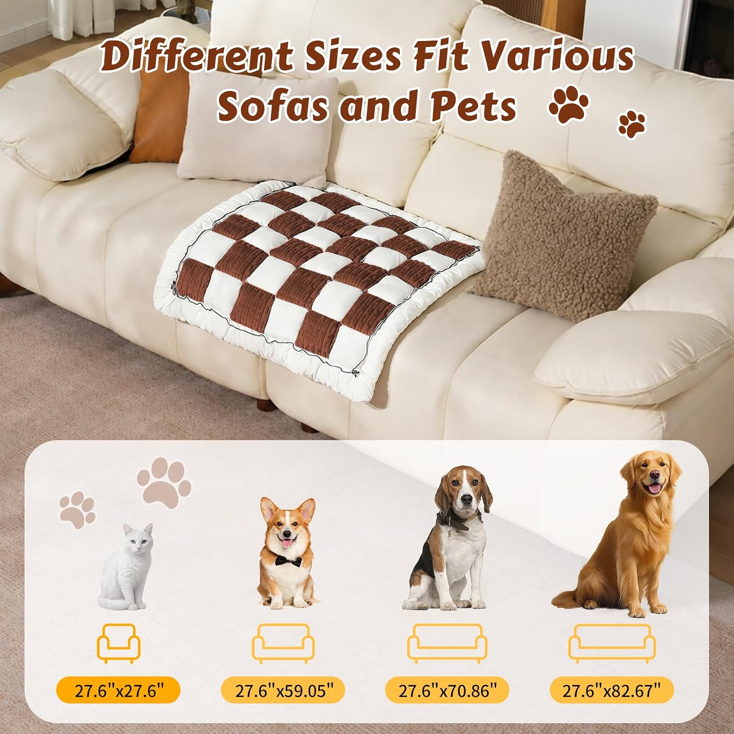 Pet Couch Cover for Dogs & Cats, 27.6X27.6 in, Brown image 3