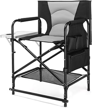 mefeir Professional Makeup Artist Director Chair 22" Standard Height, Portable Folding Design with Side Table & Accessory Pockets, Heavy-Duty Iron Frame 300 lbs Capacity