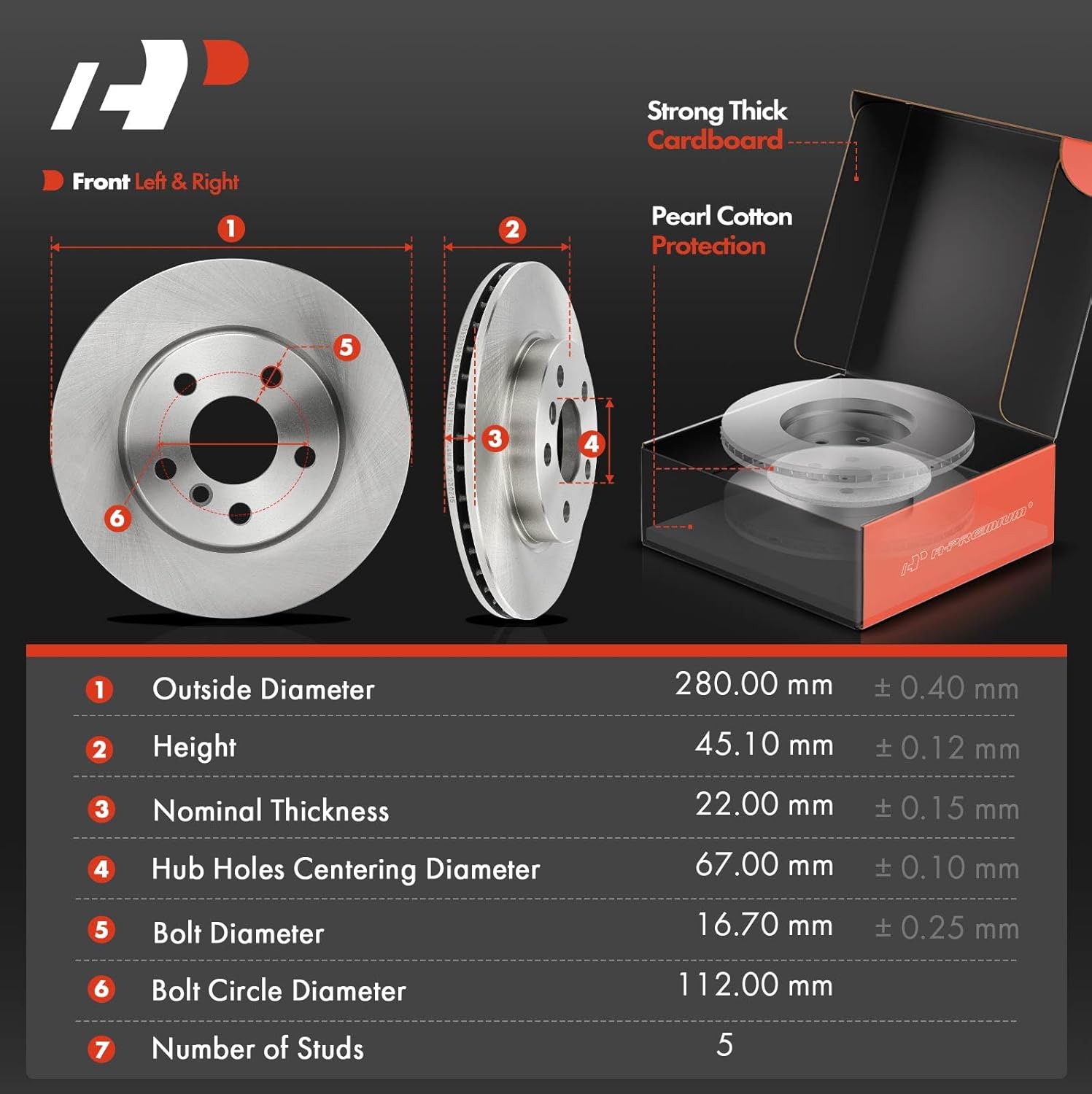 A-Premium 11.02 inch (280mm) Front Vented Disc Brake Rotors + Ceramic Pads Kit Compatible with Select Mini Models - Cooper 2014 2015 2016, 6-PC Set