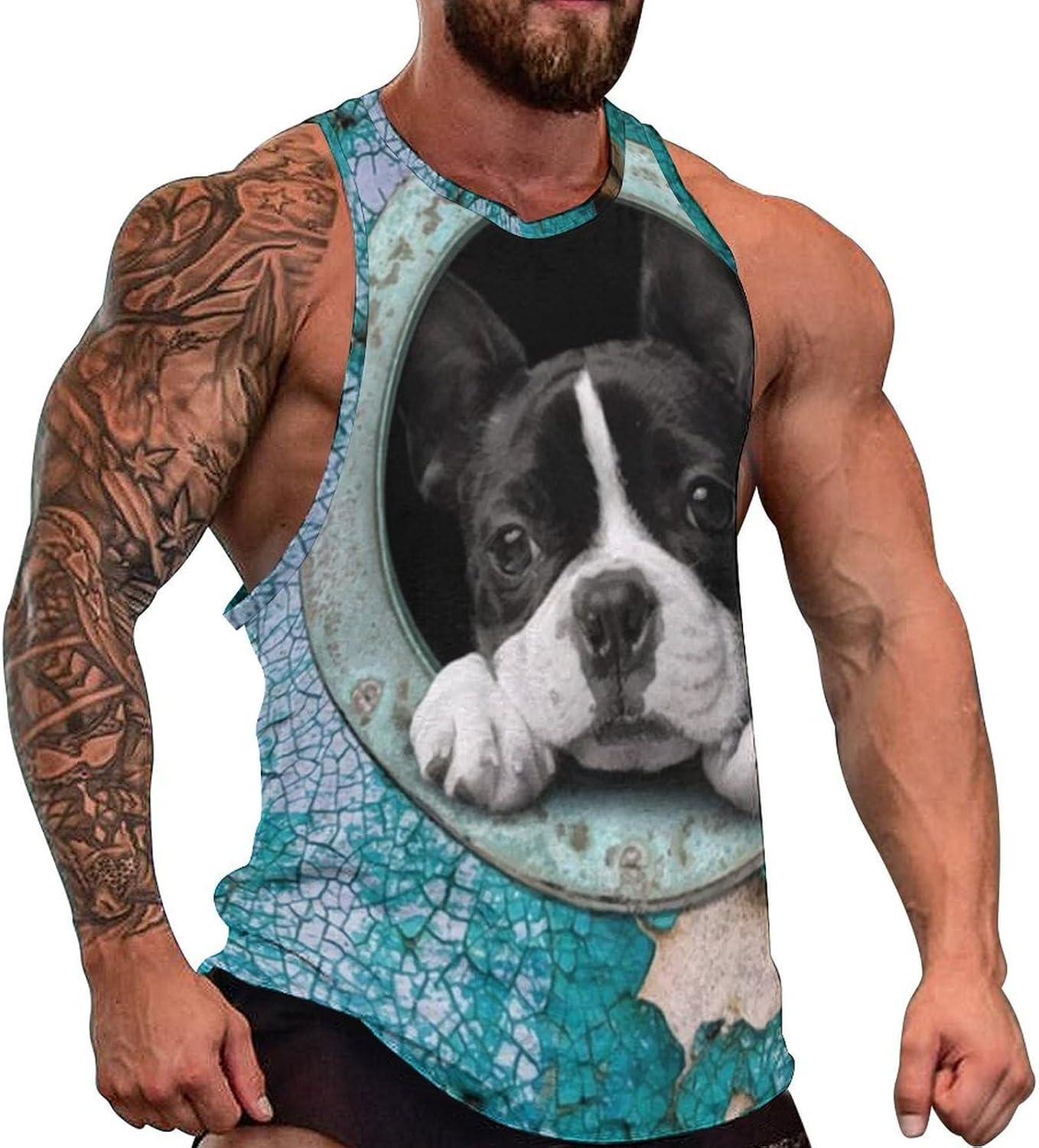 Cute Boston Terrier Mens Tank Tops Sleeveless Muscle Shirts Beach Casual Gym Shirt Vest Tee Tops