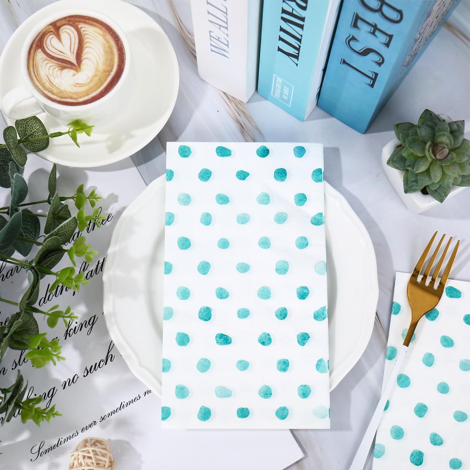 Whaline Lot de 80 serviettes en papier jetables 3 plis pour invités, fête de mariage, décoration de table, bleu sarcelle