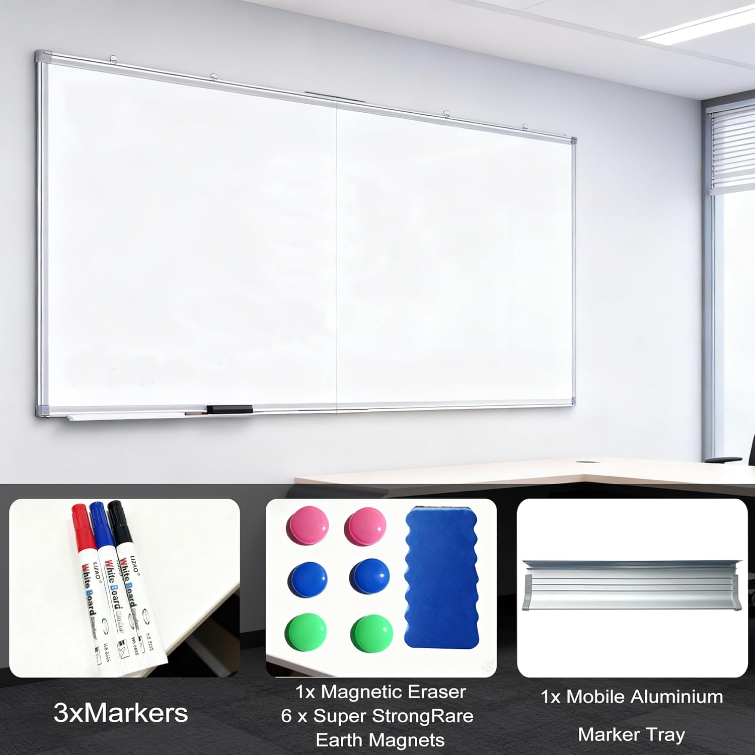 KIZZBY Magnetic Dry Erase White Board - Large Foldable Portable 60" x 36" Double Sided Whiteboard Silver Aluminum Frame Marker Board, Hanging Wall Mounted for Office Home School