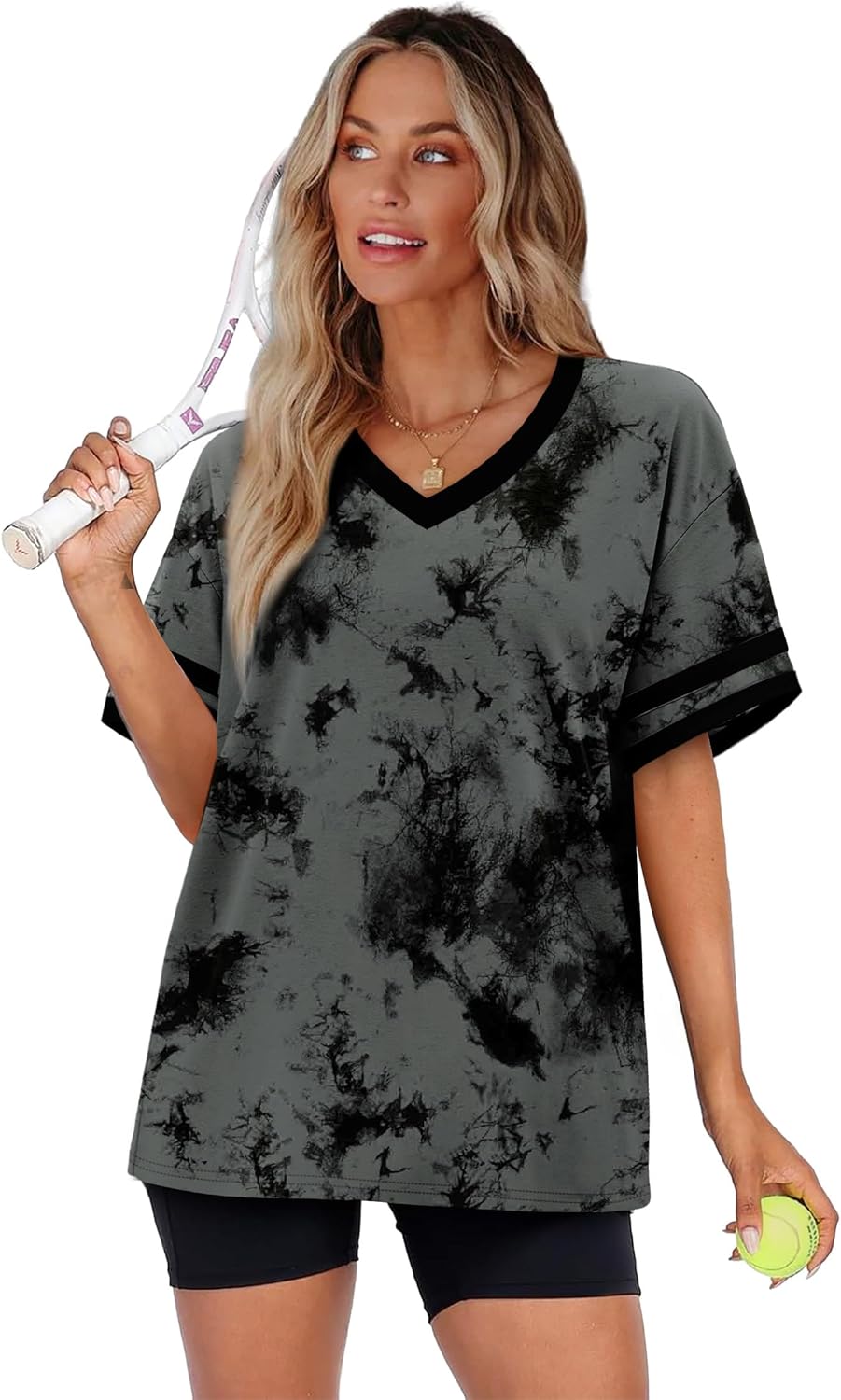 WIHOLL Womens T Shirts Loose Fit Short Sleeve Tees V Neck Color Block Summer Tops 2026 Fashion S-3XL - Image 3