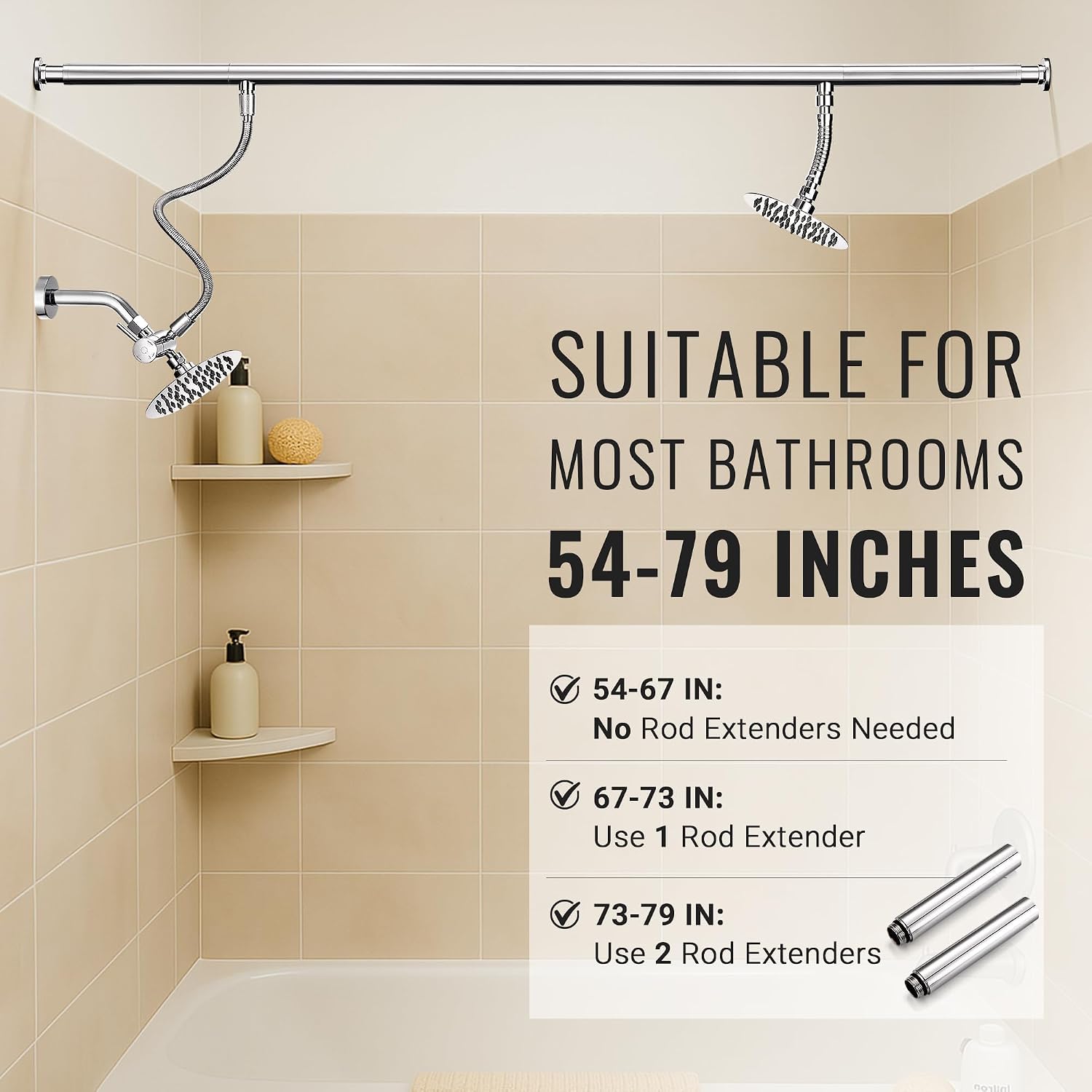 All Metal Dual Shower Head for Couples, High Pressure Tandem Shower Head System for Two People Rod, Double Stainless Steel Fixed Showerheads with 3-Setting Diverter, A Bathroom Upgrade (Chrome)