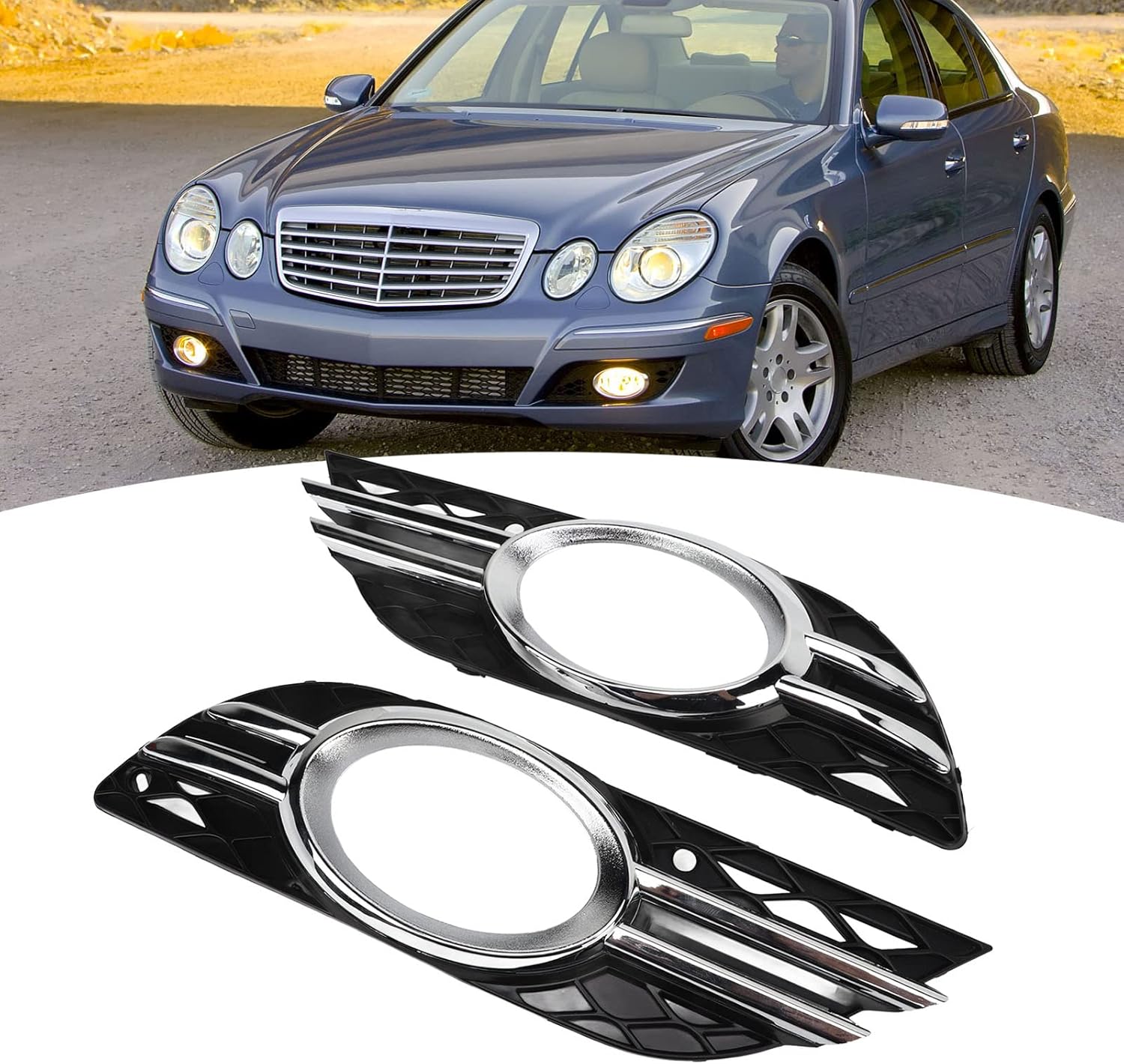 2PCront Fog Light Grille Cover T 2118850922 Replacement for E320 E350 E550 2007‑2009