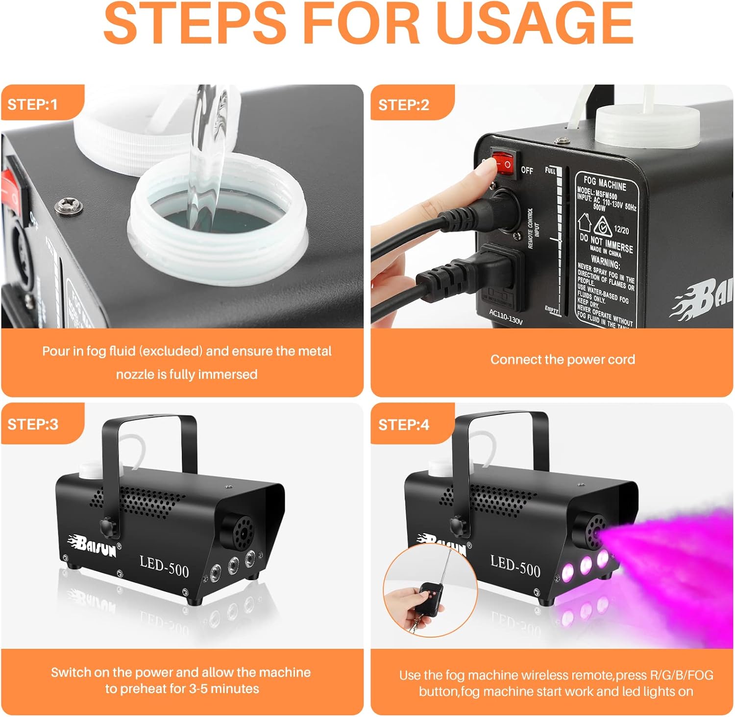 Step 4: Using the wireless remote control to activate fog and LED lights.