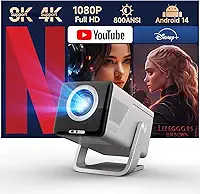 Magcubic Projetor Inteligente 8K, Mini Projetor Full HD 1080P, Portátil com WiFi 6 e Bluetooth 5.4, Foco Automático e Keystone 6D, 650 ANSI, Android 14, Para Casa, Quarto, Exterior, X7
