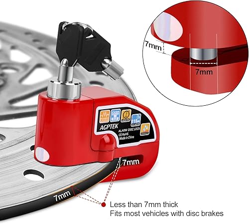 Miniatura 4 de AGPTEK Candado de freno de motocicleta de 110 dB con cable recordatorio de 1.5 m, candado antirrobo impermeable con pasador de bloqueo y bolsa de