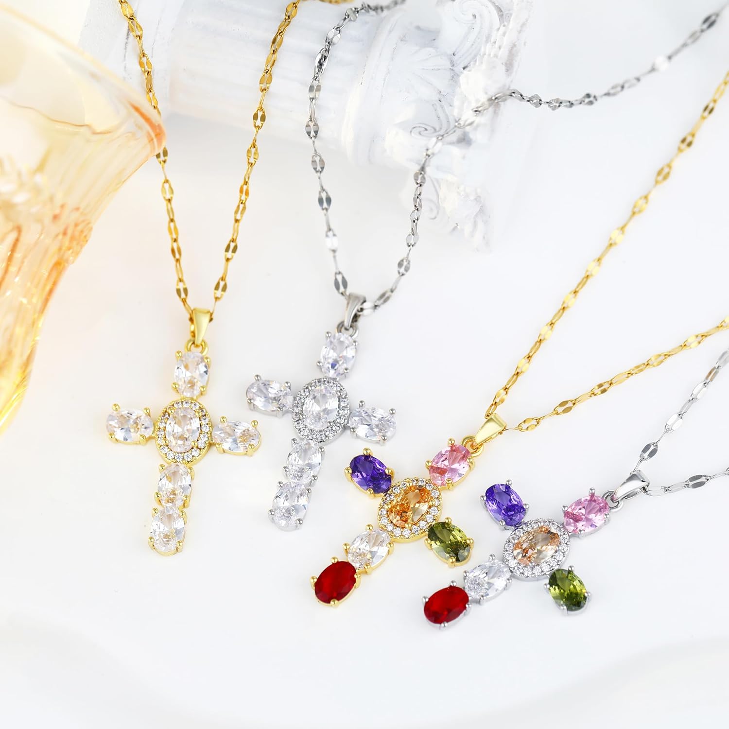 MISS RIGHT Cross Necklace, 18K Gold Silver Plated Cubic Zirconia Cross Necklace for Women | Cross Faith Pendant Necklaces Trendy Stainless Steel Minimalist Jewelry Gifts Gold Mens Cross Necklaces - Image 4