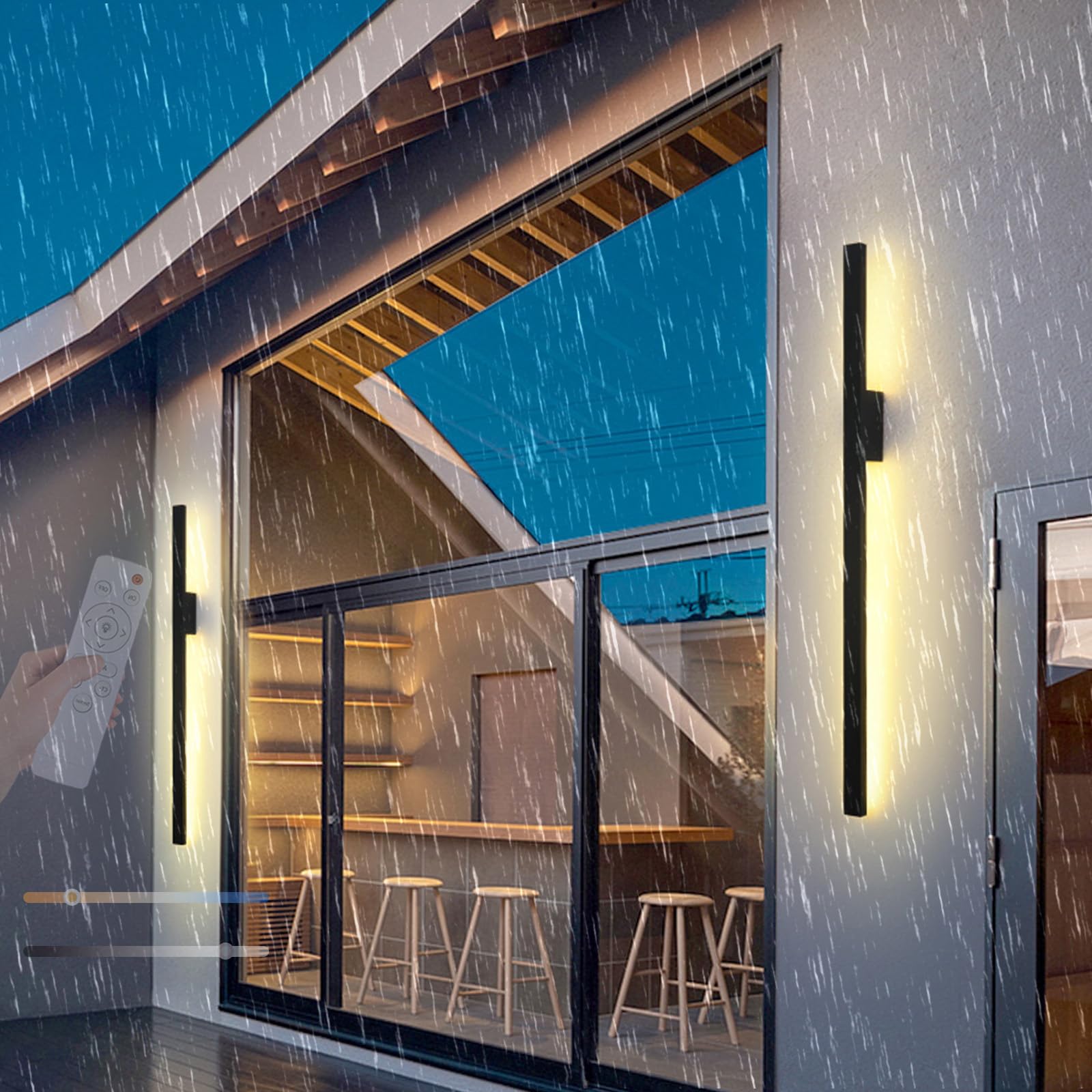 Applique Murale d'extérieur LED à intensité Variable avec télécommande 2700 K/4500 K/6500 K, étanche IP65, Bande Longue Moderne en Aluminium pour Porche et terrasse