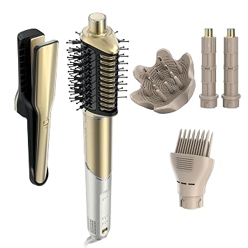 Shark Glam Ceramic & Powerful Air Styling & Drying System, with Silki Straightener & Shark Glossi Air Glosser, for Drying, Curling, Straightening & Glossing with Diffuser, HD6052S Curly & Coily Hair