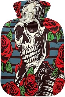 Wajiw Hot Water Bottle with Cover 2L Warm Water Bottle for Hot and Cold Compress Hot and Cold Therapies,Hand Feet Warmer,Rose Skull