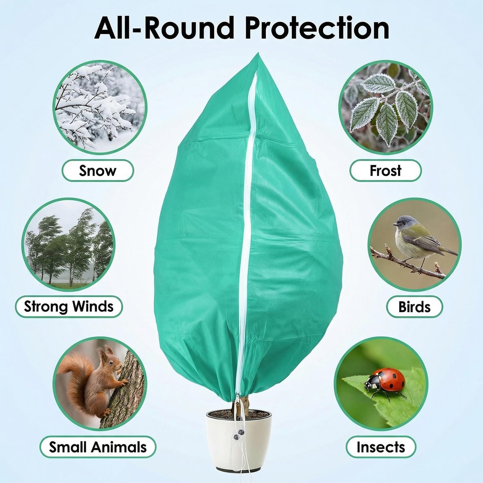 SINBLUE 4 coperture per piante antigelo, coperture per piante da giardino, calde, con cerniera e coulisse, per la stagione fredda, arbusti, cespugli e alberi da frutto in vaso (120 x 180 cm)