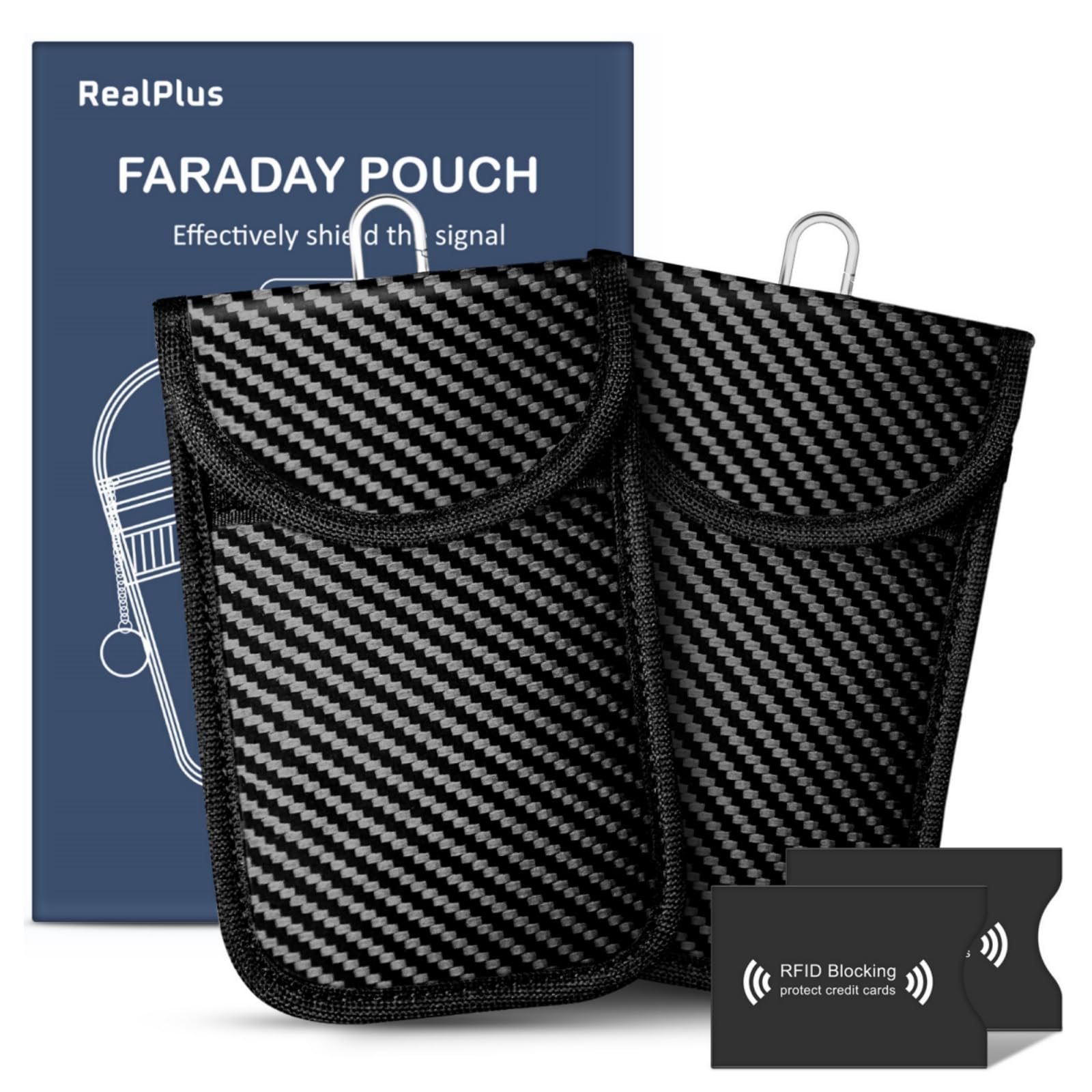 Funda de protección Keyless Go 2-pack [14x9 cm]- RealPlus protección de llave de coche sin llave, Mediana, con 2 bolsillo de protección RFID, Wasserdicht, Apto para BMW, Mercedes-Benz, Audi, Ford, etc