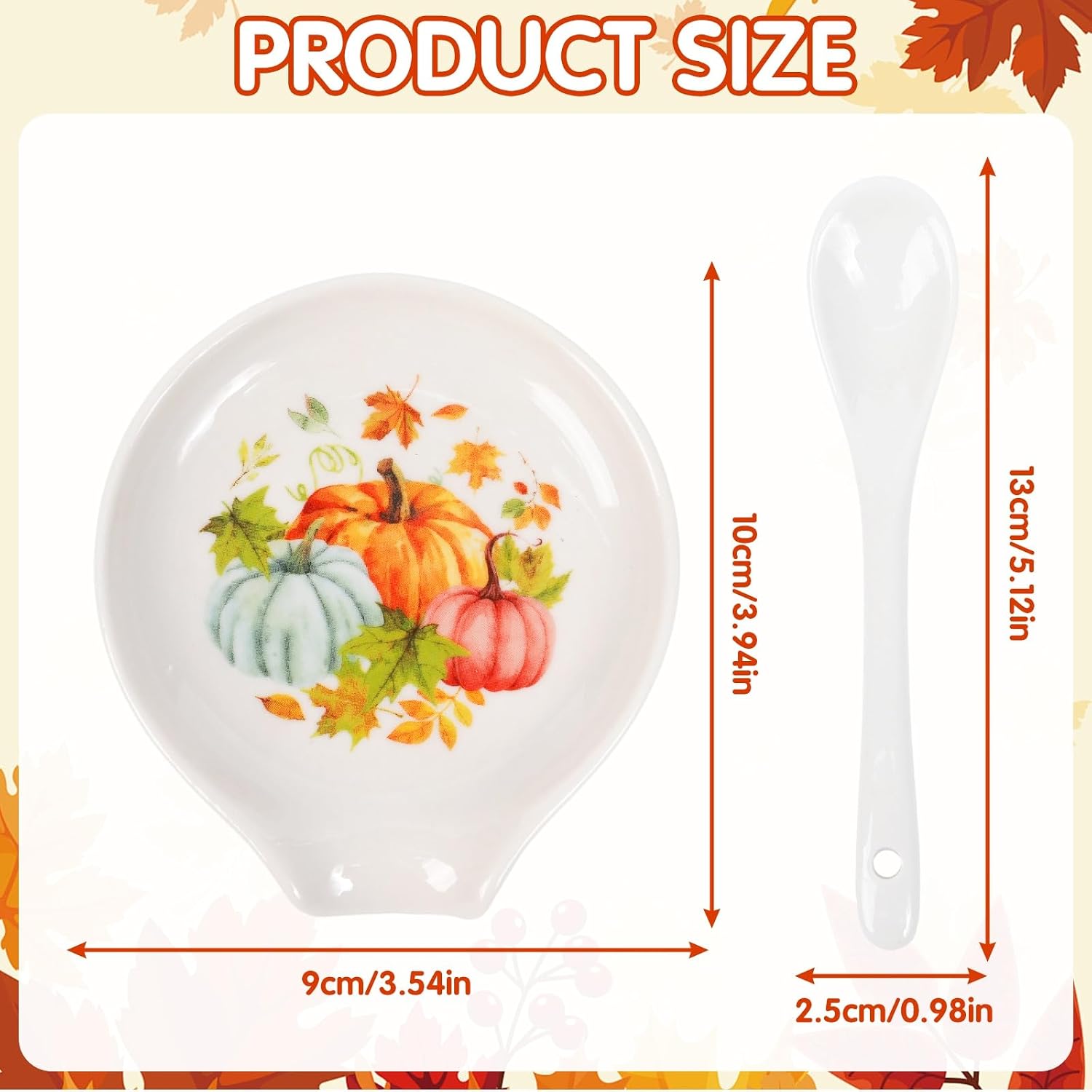 Fall Pumpkin Spoon Rest - Cute Watercolor Pumpkin Ceramic Holder with Spoon, Practical Utensil Autumn Thanksgiving Kitchen Decor for Stove Top
